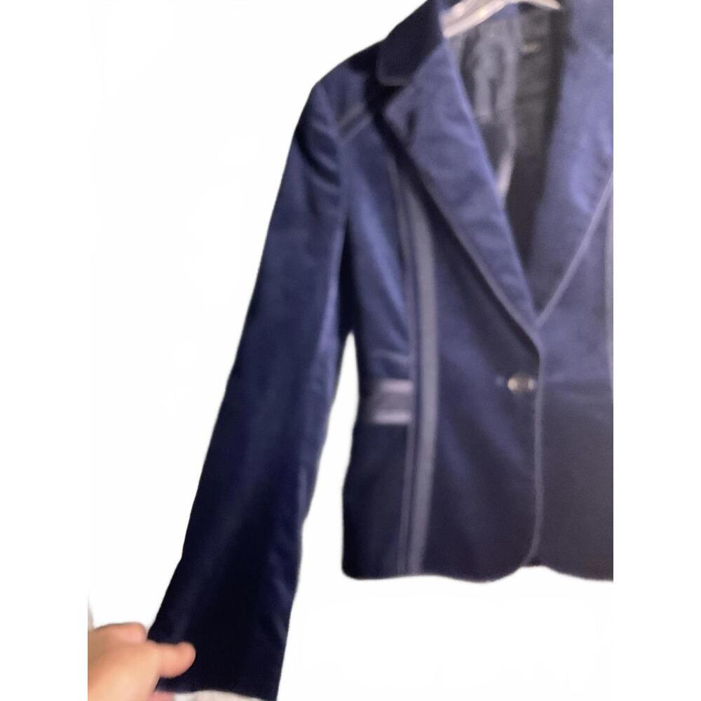 EnC Korean  Navy Blue Velour Blazer with Ribbon and faux leather detail Size S - Picture 4 of 14